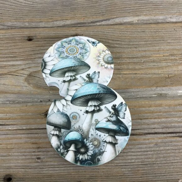 Magical Mushroom Forest Set of 2 Car Coasters - Picture 1 of 6